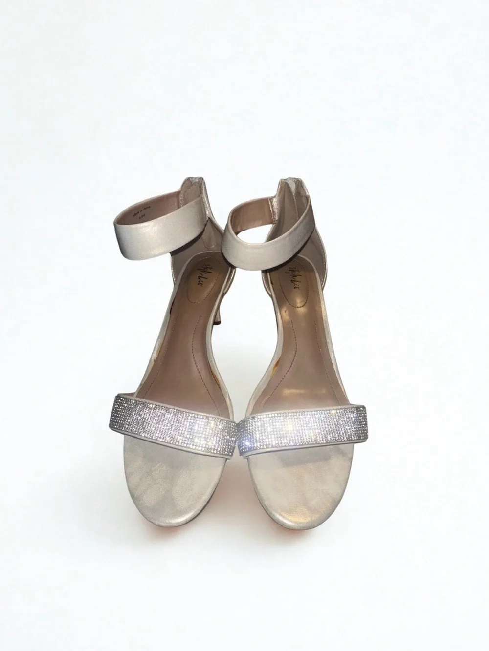 Style & Co. Champagne Ankle-Strap Heels with Crystal Toe Band